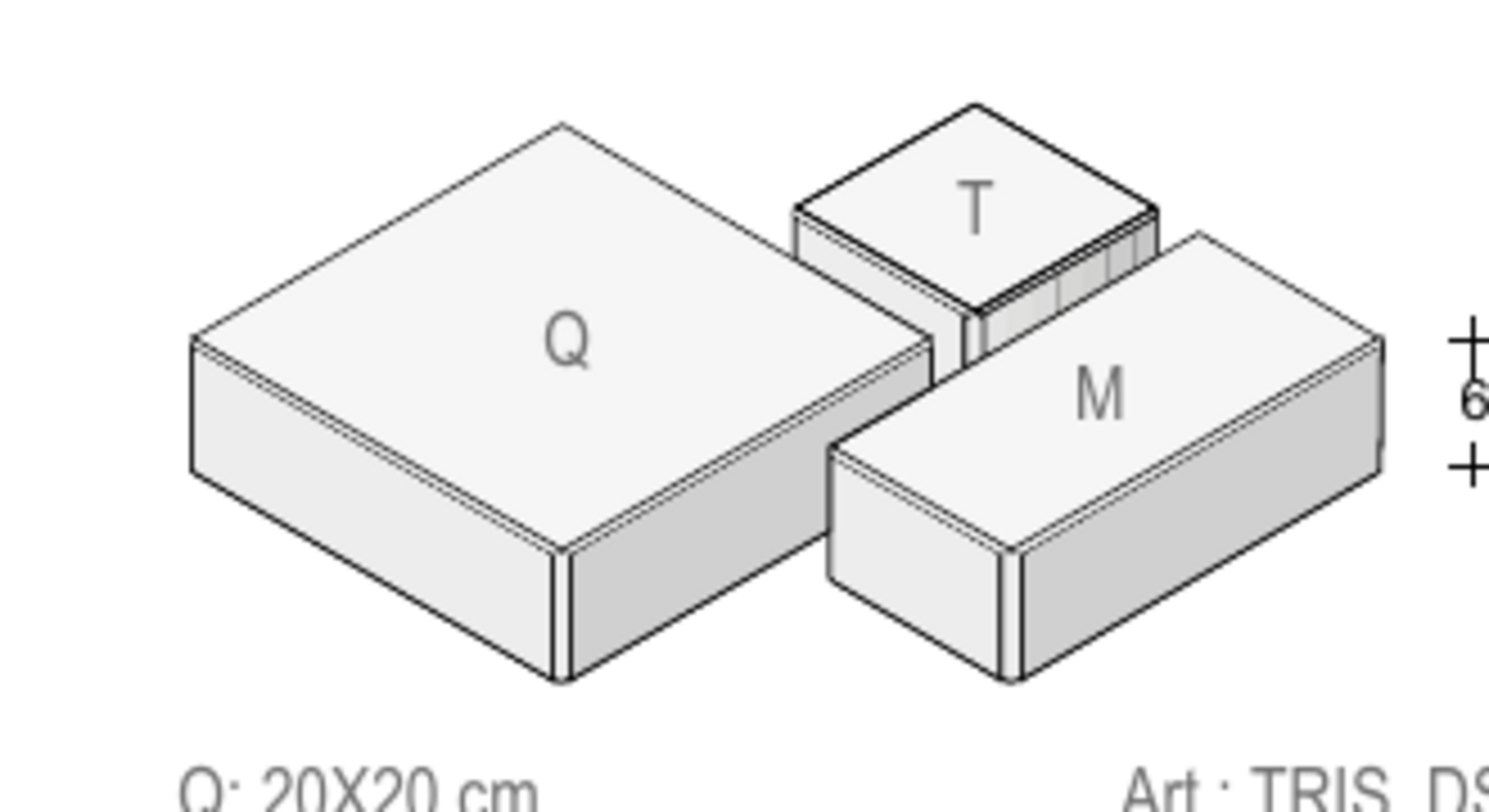 Tris Mini-smusso Paviblok Massello formati misti sp. 6 cm