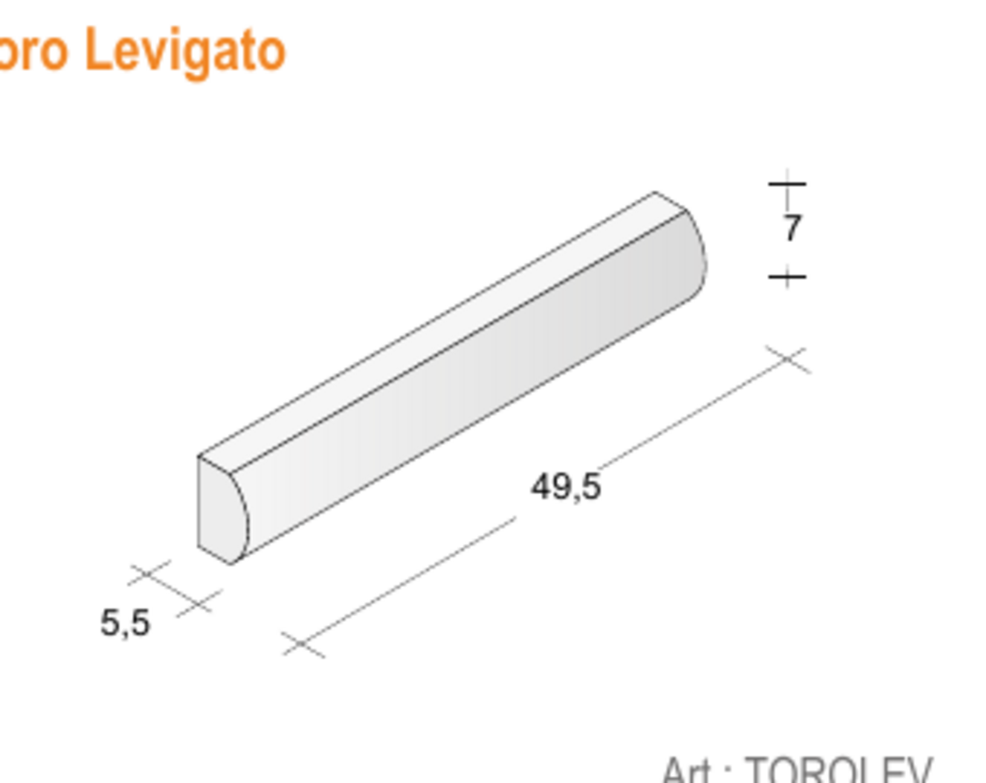 Toro Levigato Paviblok Profilo arrotondato 49,5 cm per rivestimenti