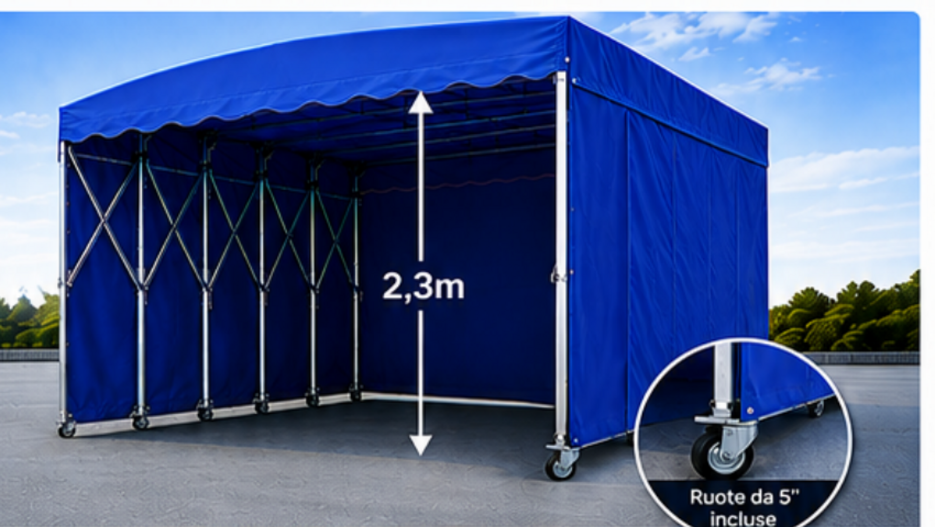 Tendone Richiudibile in PVC 6 × 6 × 2,3 m, struttura richiudibile