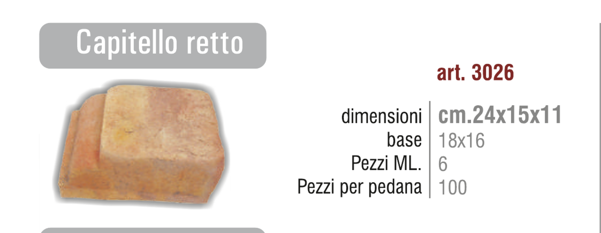 Capitello retto – art. 3026 in Cotto Fatto a Mano
