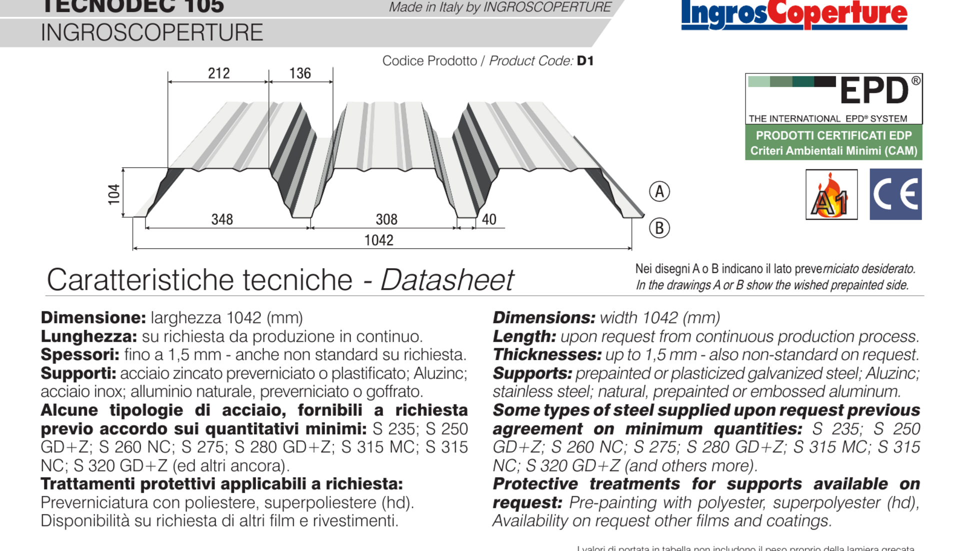 Lamiera grecata strutturale per solai Tecnodec 105 ISOMETAL TECNODEC 105