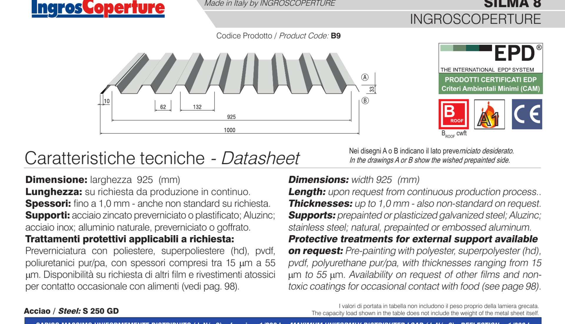 Lamiera grecata per coperture e pareti Silma 8 ISOMETAL SILMA 8