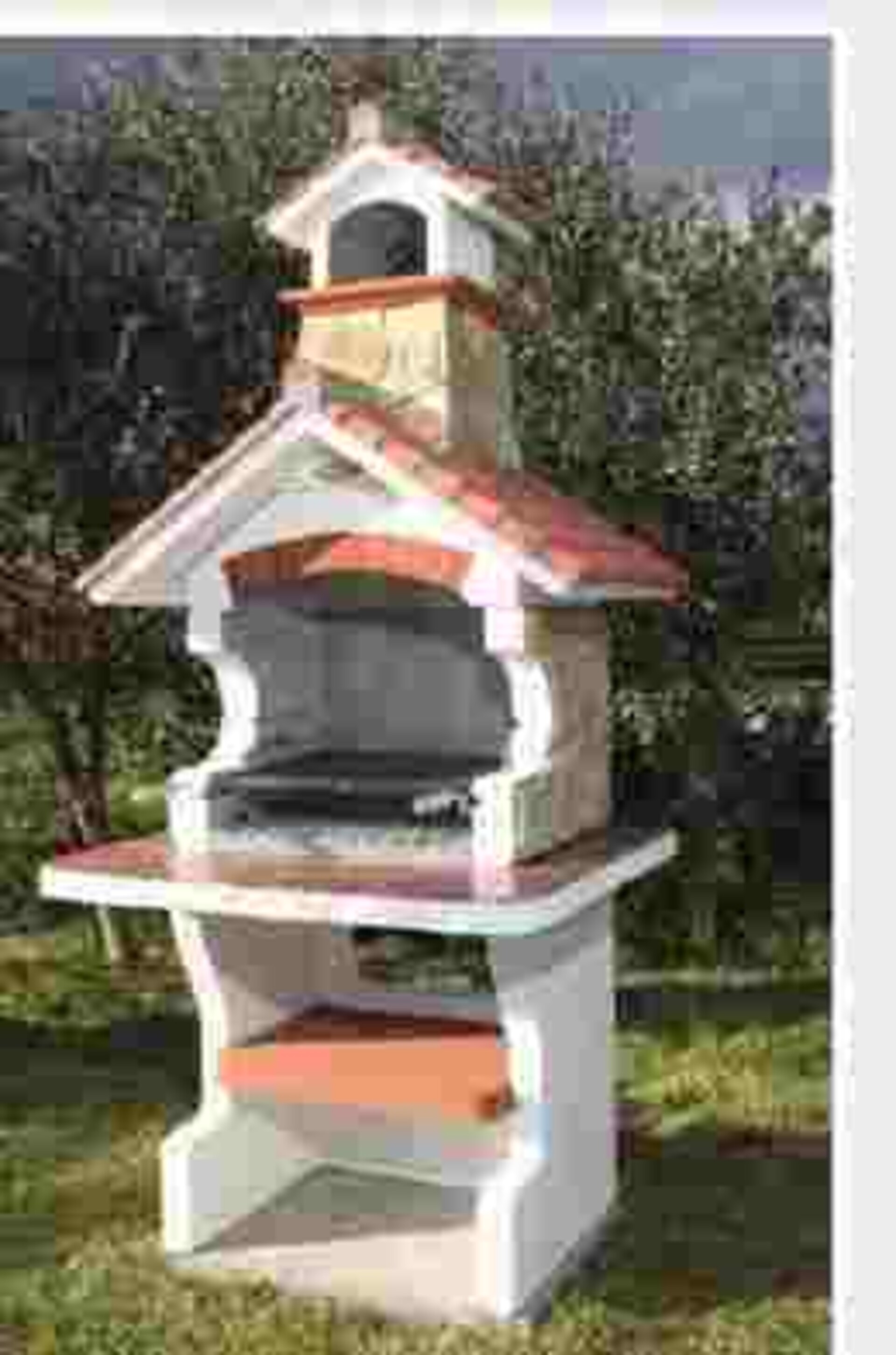 Praia Calabriafire barbecue a forma di casetta, con piano di lavoro in klinker