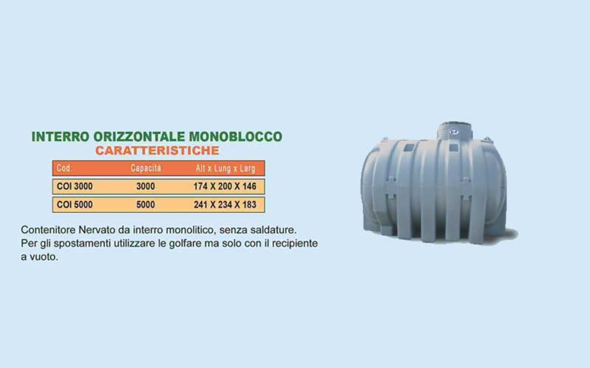 Serbatoio da Interro Orizzontale Monoblocco ECOPOL Interro Orizzontale Monoblocco