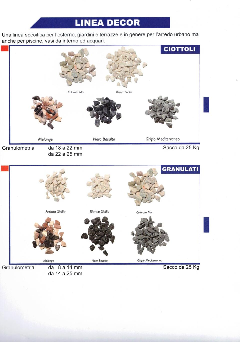 LINEA DECOR LEANSTONE CIOTTOLI E GRANULATI in sacchi da KG.25