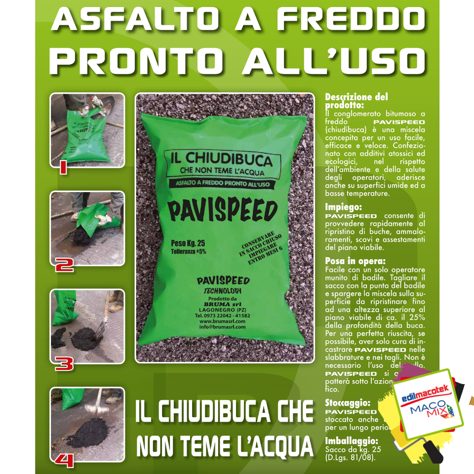 ASFALTO A FREDDO PAVISPEED BRUMA SRL ASFALTO A FREDDO KG. 25