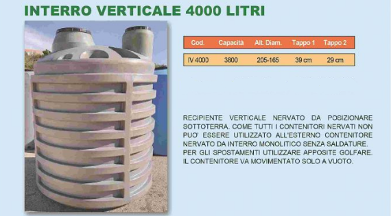 CONTENITORE DA INTERRO IN POLIETILENE ECOPOL VERTICALE 4000 LITRI