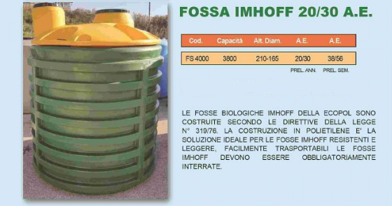 FOSSA BIOLOGICA IMHOFF IN POLIETILENE ECOPOL 20/30 A.E.