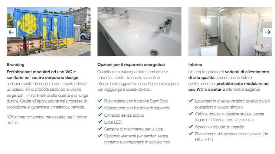 Prefabbricato modulare ad uso sanitario e prefabbricato modulare ad uso WC per cantieri ed eventi