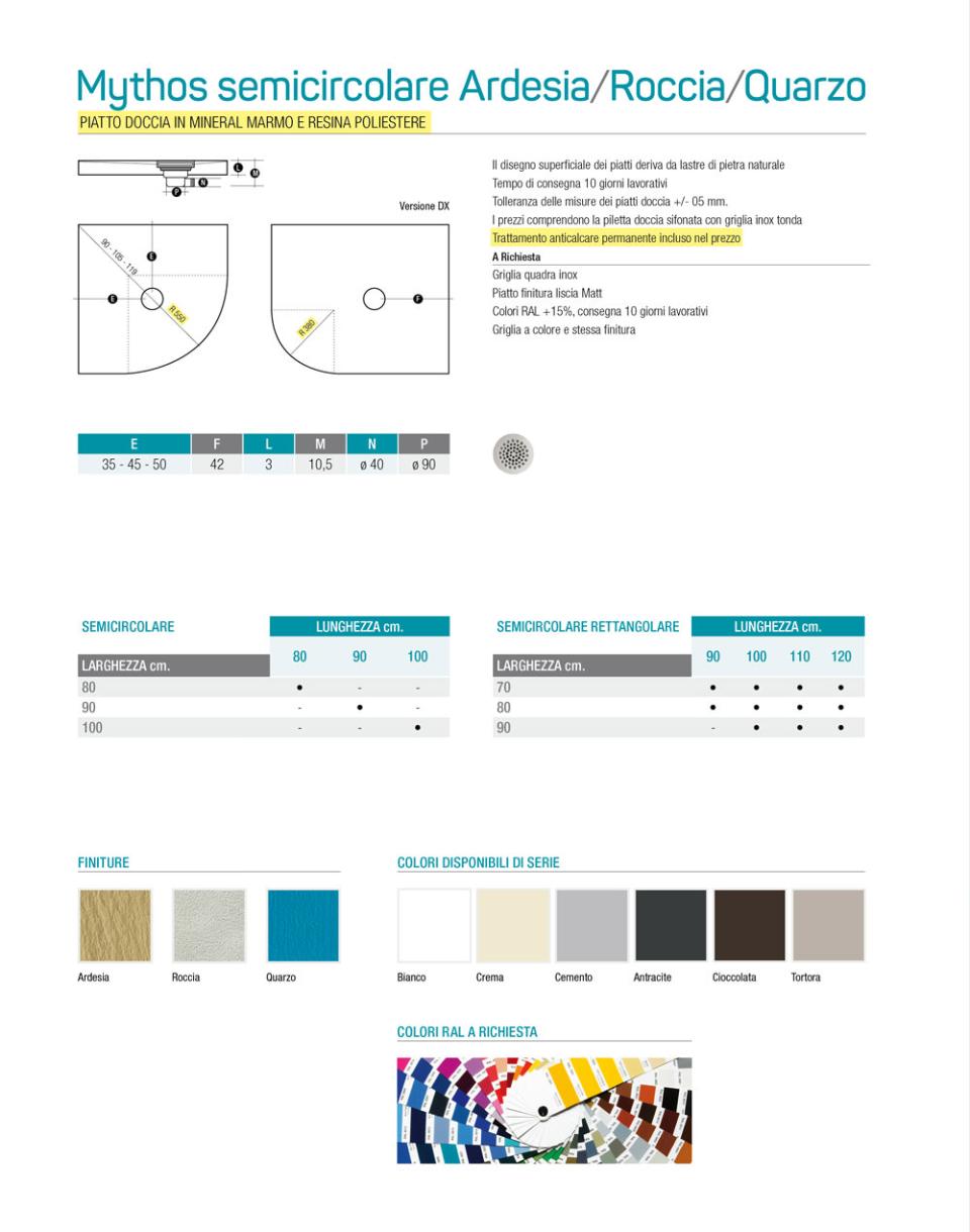 PIATTO DOCCIA Mythos semicircolare Thermodesign ARDESIA-ROCCIA-QUARZO