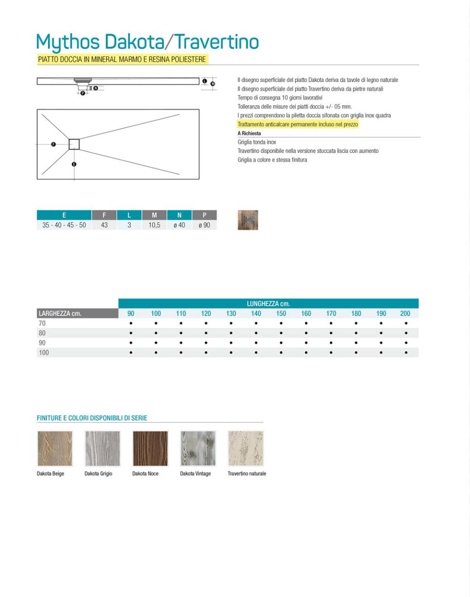 PIATTO DOCCIA MYTHOS DAKOTA TRAVERTINO Thermodesign NORMALE E BORDATO
