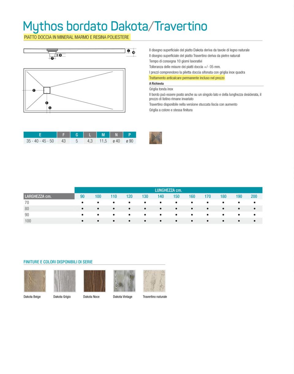 PIATTO DOCCIA MYTHOS DAKOTA TRAVERTINO NORMALE E BORDATO Thermodesign