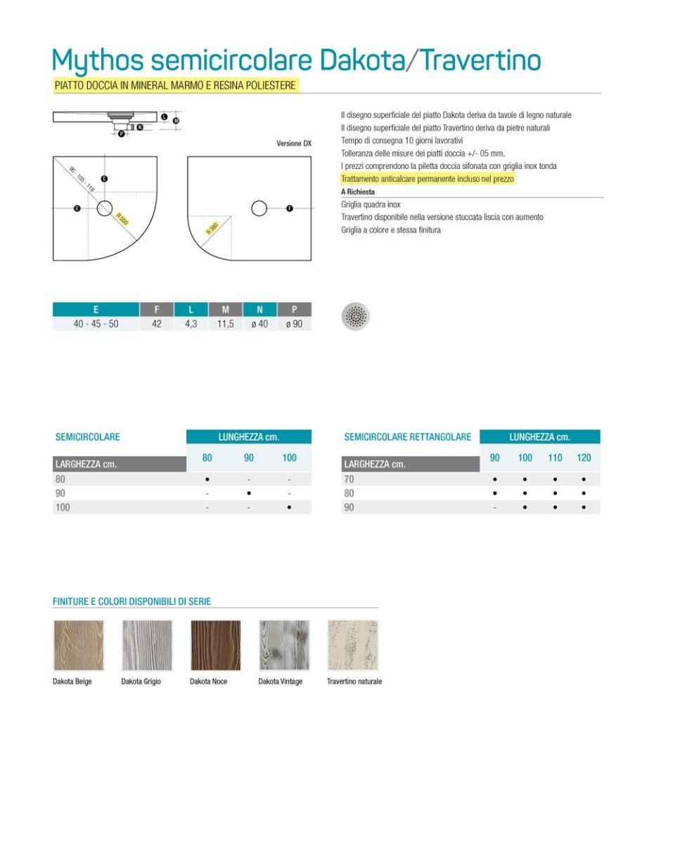 PIATTO DOCCIA MYTHOS SEMICIRCOLARE DAKOTA-TRAVERTINO NORMALE E BORDATO Thermodesign