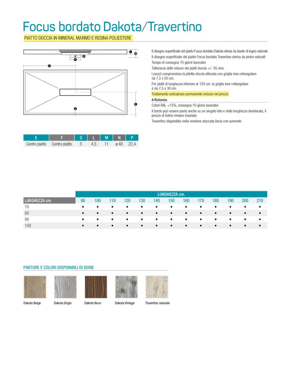 PIATTO DOCCIA FOCUS DAKOTA TRAVERTINO NORMALE E BORDATO Thermodesign
