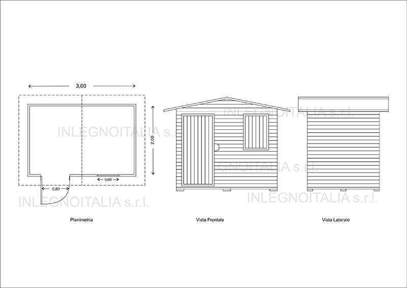 CASETTA PORTA ATTREZZI IN LEGNO MOD. MT. 3,00 X 2,00