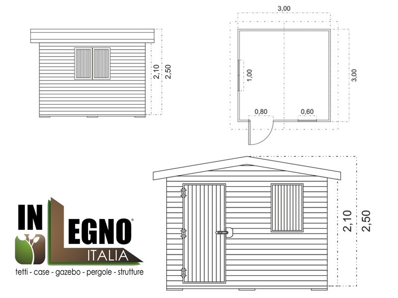 CASETTA PORTA ATTREZZI IN LEGNO MOD. MT. 3,00 X 3,00