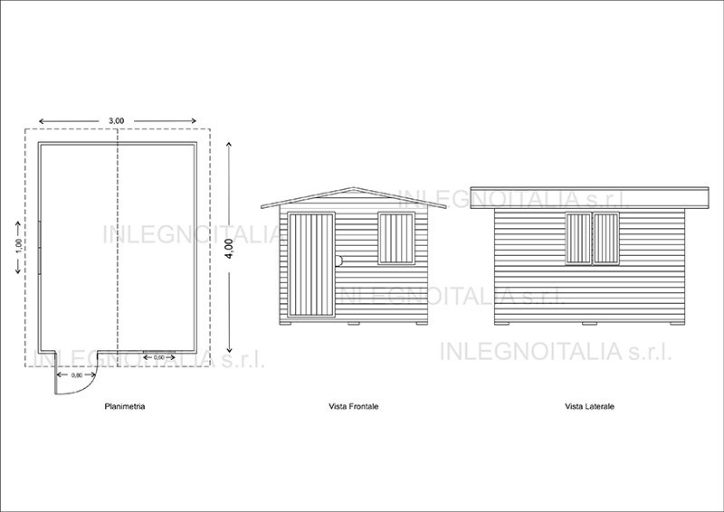 CASETTA PORTA ATTREZZI IN LEGNO MOD. MT. 3,00 X 4,00