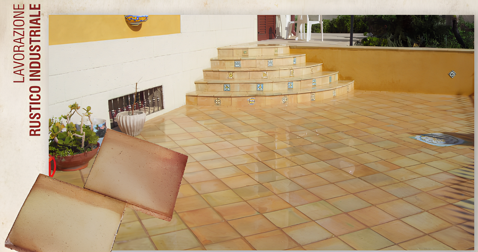 Pavimento  (25 × 25 × 2,4 cm) in cotto Fatto a Mano