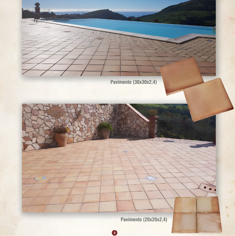 Pavimento (30 × 30 × 2,4 cm) (20 × 20 × 2,4 cm) in Cotto Fatto a Mano