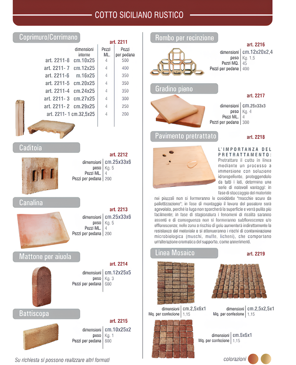 Serie cotto siciliano rustico 3 in Cotto Fatto a Mano