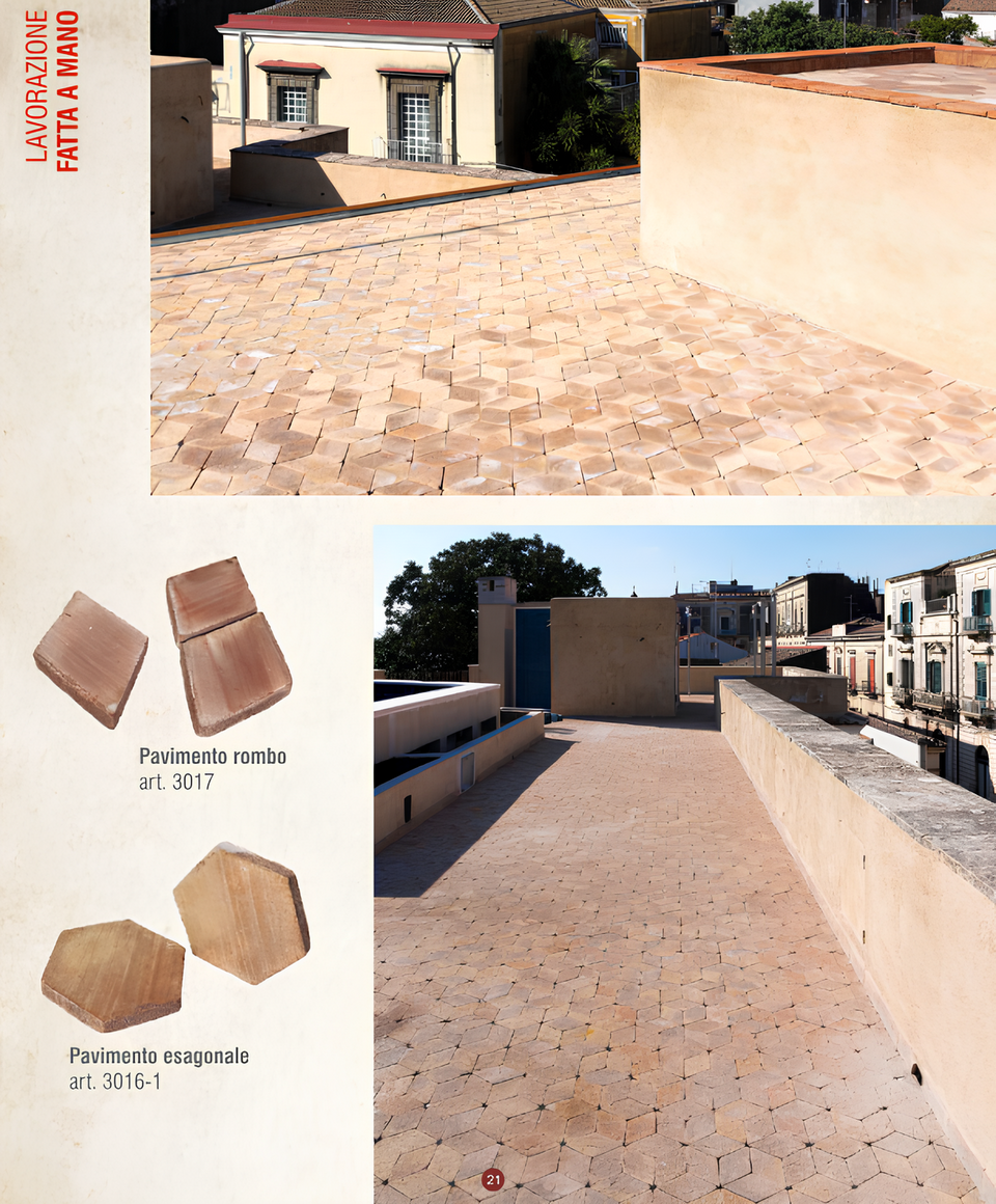 Pavimento rombo-esagonale in Cotto Fatto a Mano
