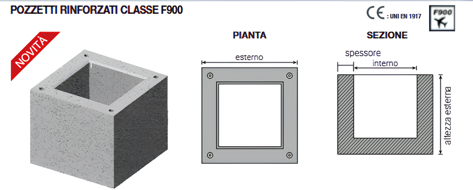POZZETTI RINFORZATI CLASSE F900 PER AREE PORTUALI E AEROPORTUALI IN CLS VIBRATO ARMATO CERTIFICATO