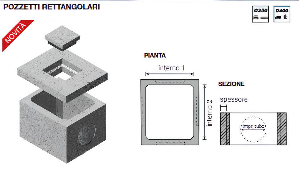 Pozzetti e prolunghe rinforzate in CLS Vibrato Armato