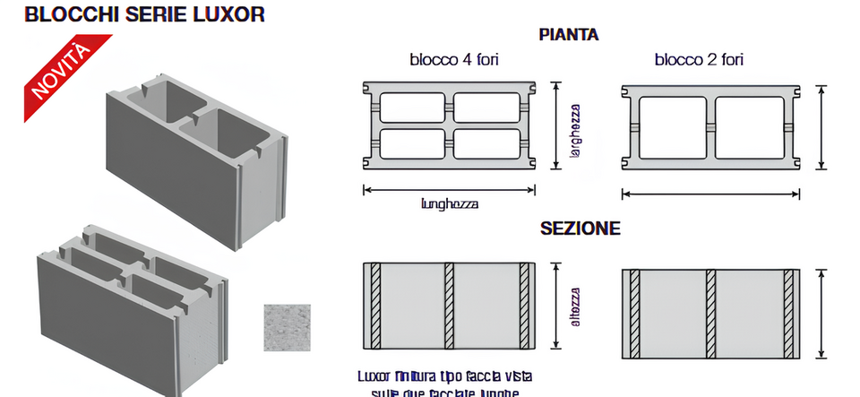 BLOCCHI SERIE LUXOR IN CLS VIBROCOMPRESSO FINITURA FACCIA VISTA
