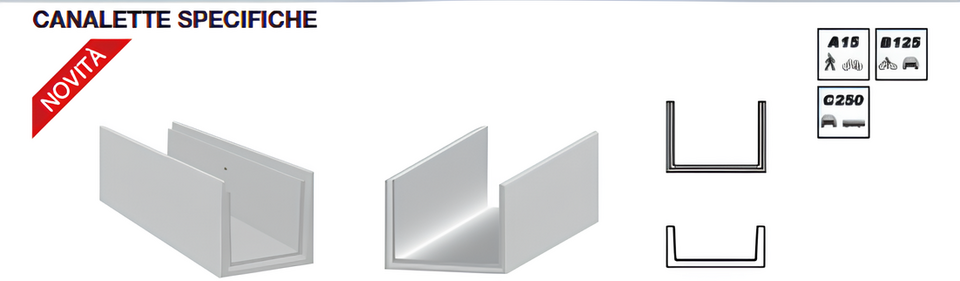 CANALLETTE PER USO INDUSTRIALE E STRADALE / VIBROCOMPRESSE CON INCASTRO IN CLS GETTATO ARMATO