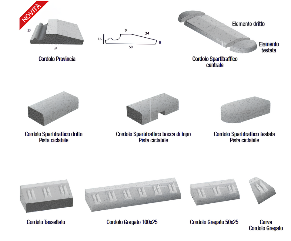 CORDOLI SPARTITRAFFICO E ACCESSORI IN CLS VIBROCOMPRESSO