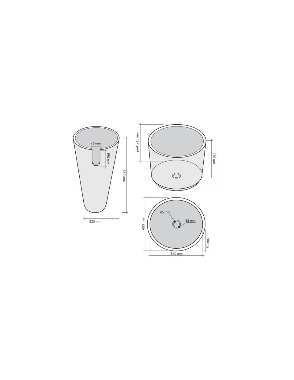 Lavabo Conico Nero in marmo lavorato Imso Ceramiche ISLACONNE