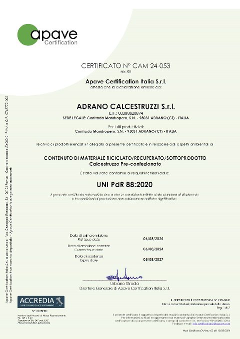 CALCESTRUZZO CERTIFICATO CAM LEANZA GROUP CERTIFICATO CAM