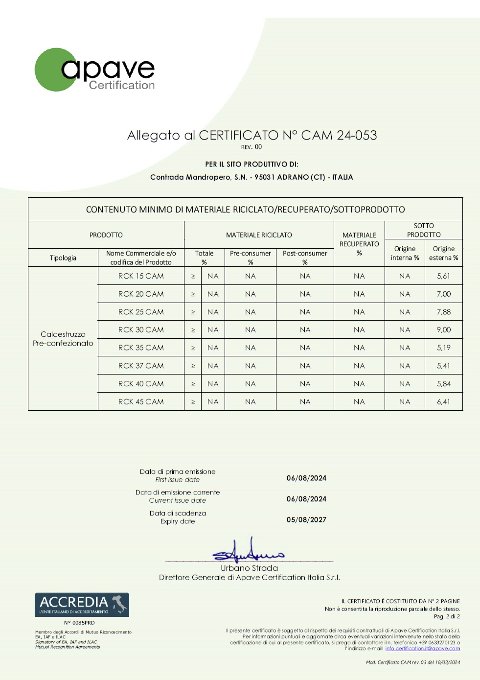 CALCESTRUZZO CERTIFICATO CAM LEANZA GROUP CERTIFICATO CAM