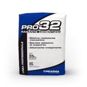 Pro 32 Chiraema. Rasante minerale, fibrorinforzato, grana 0,6 mm - 0,8 mm - 1,2 mm