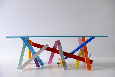 Tavolo in Vetro con piedi Multicolor Invenzione d'Arredamento Rettangolare